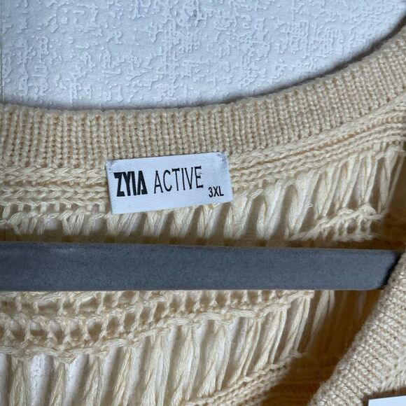 Zyia Active Sweater Womens 3XL Hilton Head Ivory Knit Fish Net Top Cover Up - Picture 7 of 11